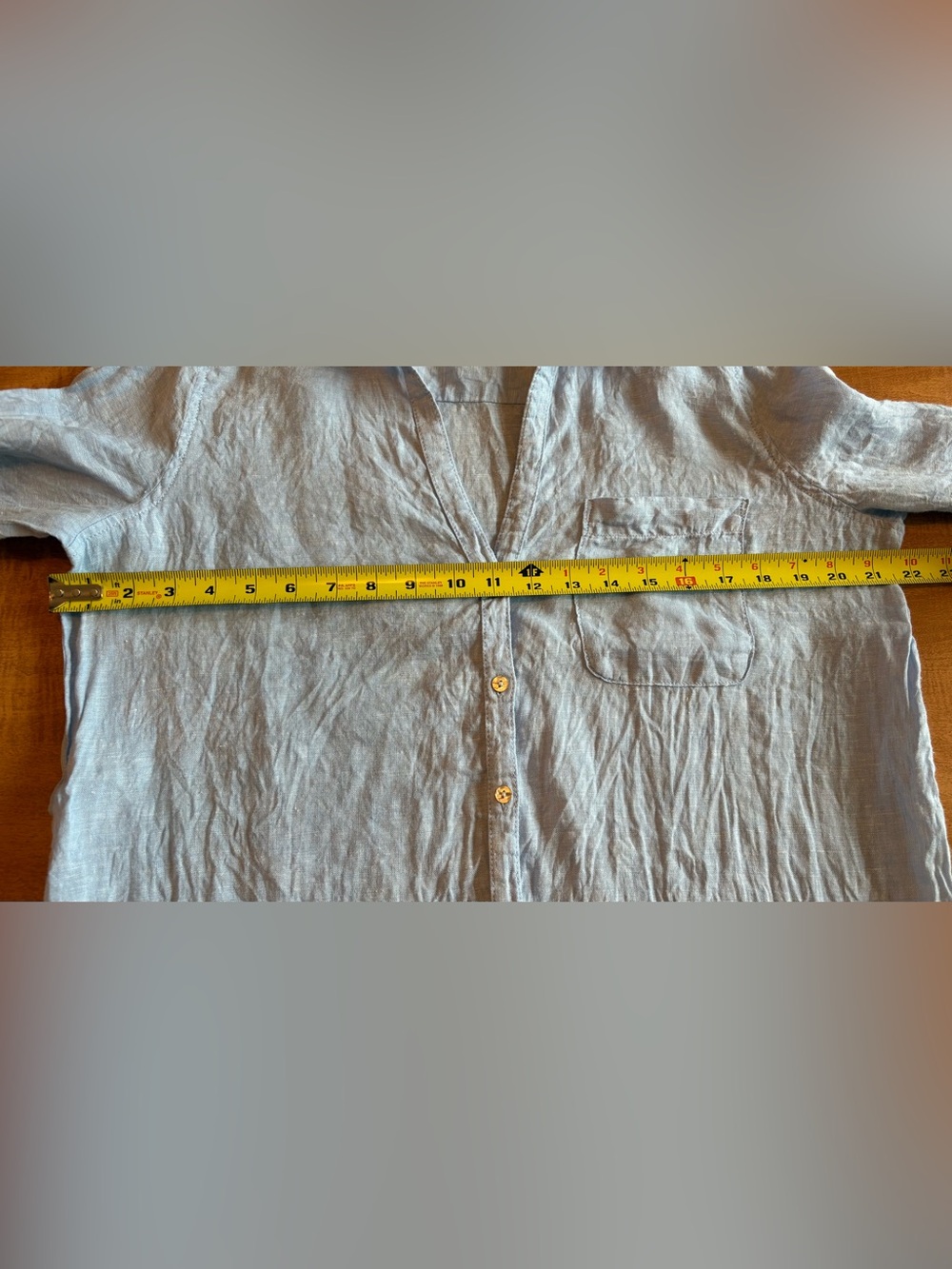 Sigrid Olsen Light Blue Linen Button-Down Shirt with Yellow Collar Trim - Picture 3 of 5